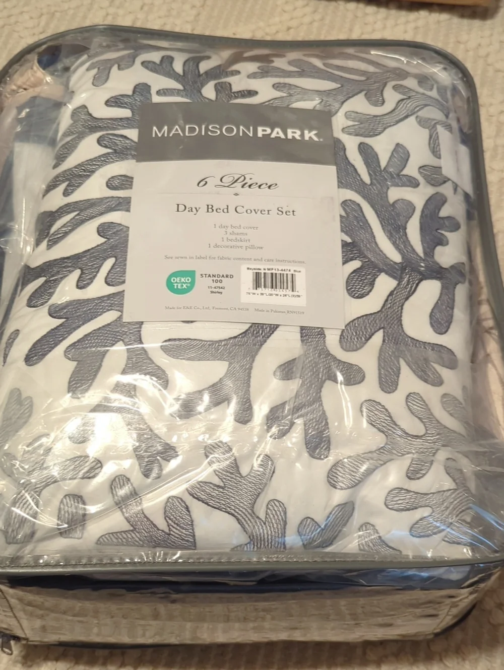 Madison Park Double Sided Quilting Quilted Blue Daybed Cover Set, 6pc